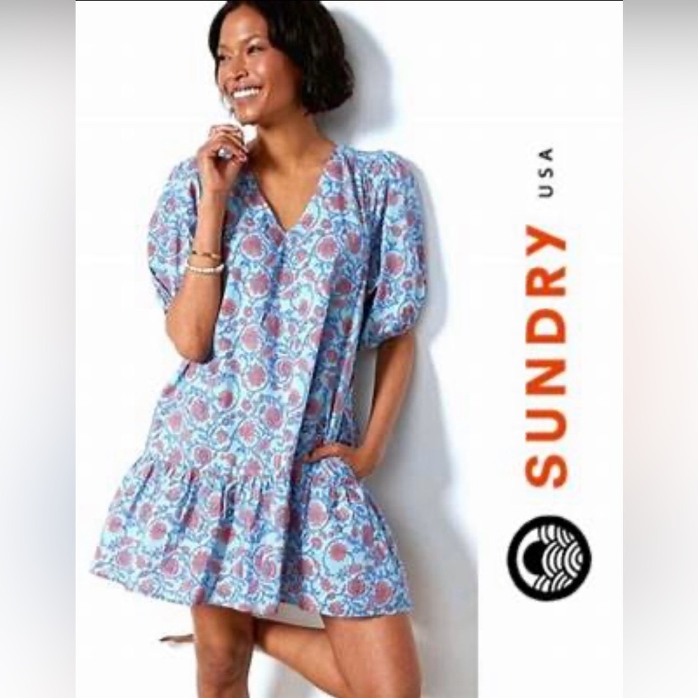 Sundry Women's Blue and Orange Patterned Mini Dress size 0, EUC